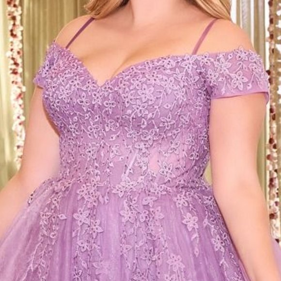 NEW LONG FORMAL OFF SHOULDER A-LINE TULLE DRESS EMBROIDERED WITH LACE CD C154C - Picture 9 of 10